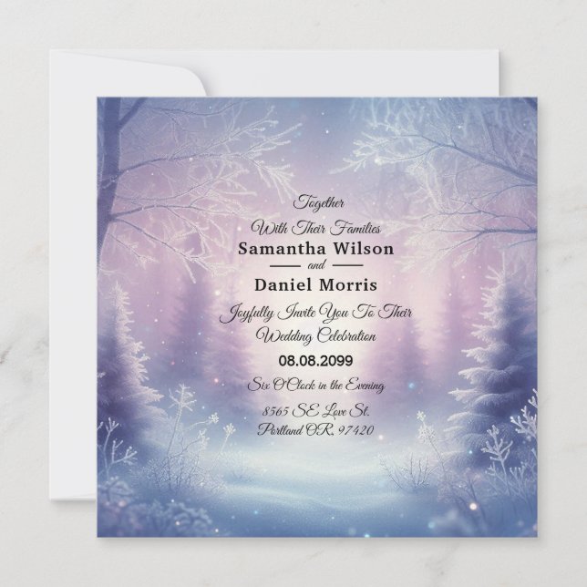 Invitación Lavender Winter Snowfall Serenade Boda (Anverso)