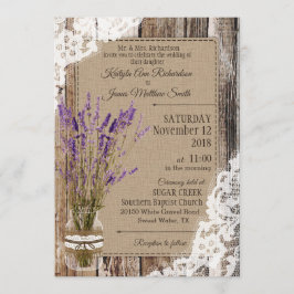 Invitación Lavender Wood Lace Rustic Boda