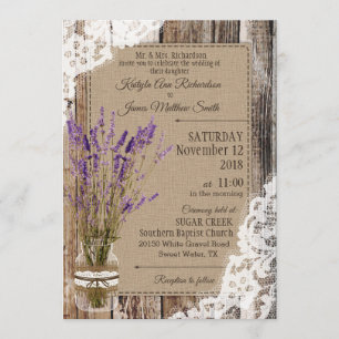 Invitación Lavender Wood Lace Rustic Boda