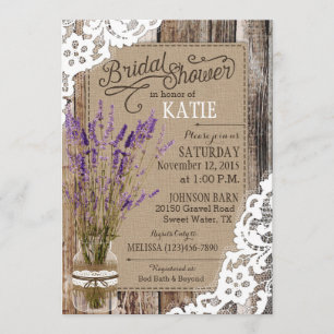 Invitación Lavender Wood Lace Rustic Bridal Shower