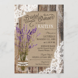 Invitación Lavender Wood Lace Rustic Bridal Shower