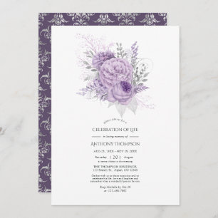 Invitación Lavender y Silver Floral Celebración de la Vida