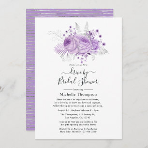 Invitación Lavender y Silver Floral Virtual Drive By Shower