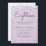 Invitación Lavender y White 18th Birthday Party<br><div class="desc">Lavanda y hojas blancas Confetti 18ª Invitación. Esta invitación es perfecta para una Lavanda Púrpura y una fiesta de cumpleaños de Chica con temas de Relieve metalizado plateado de 18 años. Póngase en contacto con el diseñador para obtener elementos coincidentes.</div>