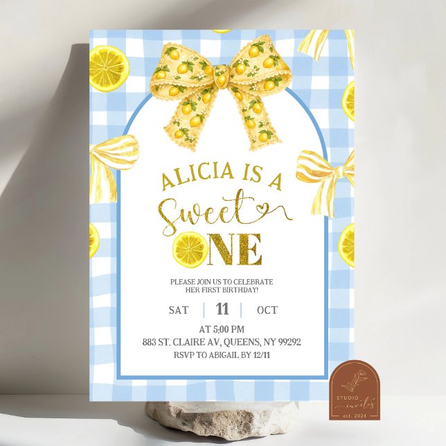 Invitación Lazo Amarillo Dulce Cumpleaños 1 Limón Azul y Amar (Subido por el creador)