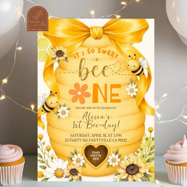 Invitación Lazo Amarillo Tan Dulce Para Cumplir Un Año (Subido por el creador)