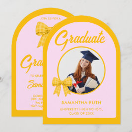 Invitación Lazo Arquitectónico de Gingham Amarillo Foto Fiest