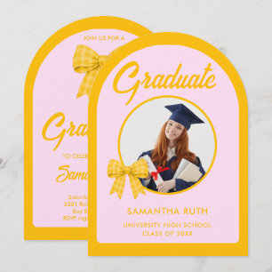 Invitación Lazo Arquitectónico de Gingham Amarillo Foto Fiest