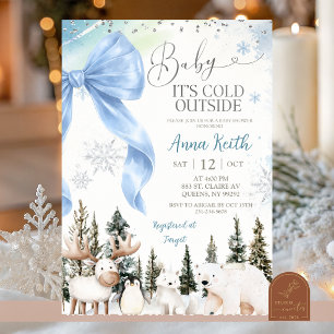 Invitación LAZO AZUL Baby Shower de Animales Árticos de Invie
