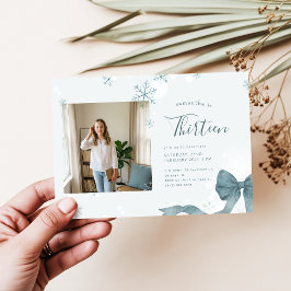 Invitación Lazo Azul Coqueta Chicas Foto Cumpleaños de Invier