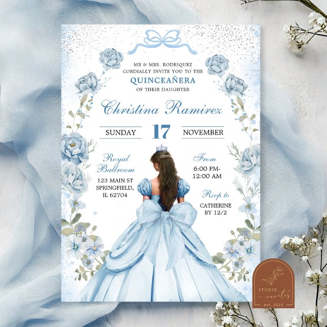 Invitación lazo azul coqueta princesa quinceañera (Subido por el creador)
