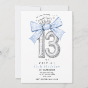 Invitación Lazo azul de coqueta para 13 cumpleaños