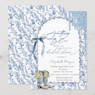 Invitación Lazo Azul Drips Botas Vaqueras Florales