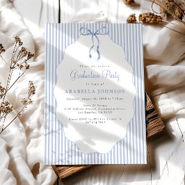 Invitación Lazo Azul Dulce con Rayas Graduación