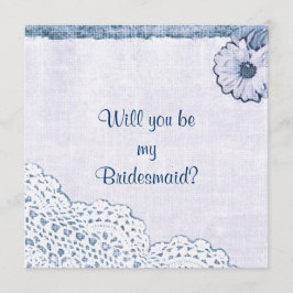 Invitación Lazo azul en burlap ¿Serías mi dama de honor?