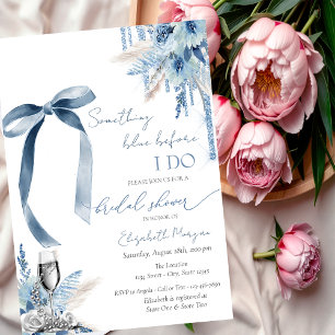 Invitación Lazo Azul Floral Algo Brillante con Perlas que Got
