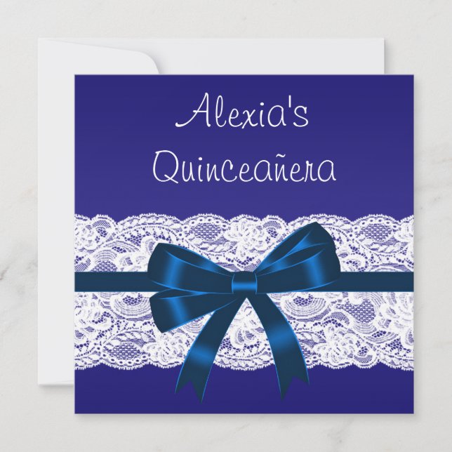 Invitación Lazo Blanco Azul Real Quinceanera (Anverso)