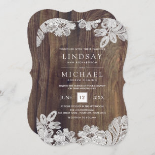 Invitación Lazo blanco Boda Barn Wood