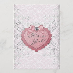 Invitación Lazo Blanco Corazón Rosa Rosa Rosa Bebé Blanco Duc