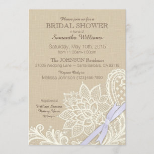 Invitación Lazo blanco de lino y ducha de novia con cinta de