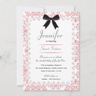 Invitación Lazo blanco y damasco rosa dulce 16 5x7