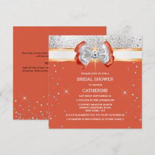 Invitación Lazo brillante plateado naranja elegante chic dest