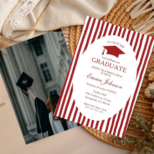 Invitación Lazo Chic Moderno Minimalista de Rayas  Graduación