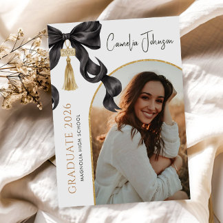 Invitación Lazo Coqueta Negro Foto Fiesta de Graduación 2026