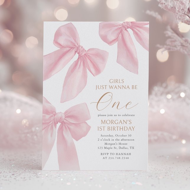 Invitación Lazo Coqueta Rosa Cumple un Año (Subido por el creador)