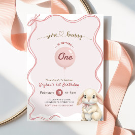 Invitación Lazo Coqueto Conejo Rosa Cumpleaños 1