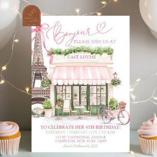 Invitación Lazo Coqueto Cumpleaños Francés Café Parisino