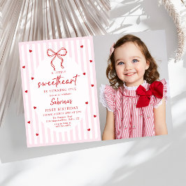 Invitación Lazo Coqueto Cumpleaños Pequeño Corazón Foto   