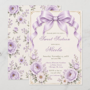 Invitación Lazo Coqueto de Lavanda Floral Cumpleaños Dieciséi