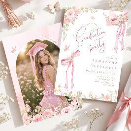 Invitación Lazo coqueto floral elegante de color rosa foto gr