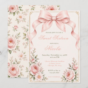 Invitación Lazo Coqueto Floral Sweet Sixteen