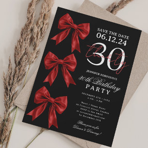 Invitación Lazo Coqueto Rojo Cumpleaños 30 Aniversario Negro