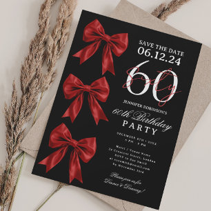 Invitación Lazo Coqueto Rojo Cumpleaños 60 Aniversario Negro
