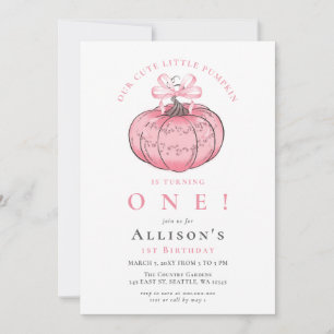 Invitación Lazo Coqueto Rosa Calabaza Niña Cumpleaños Otoño