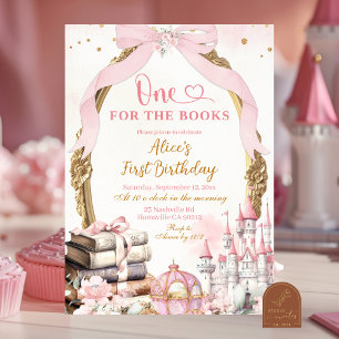 Invitación Lazo Coqueto Rosa Cuento de Hadas Cumpleaños 1