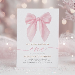 Invitación Lazo Coqueto Rosa Cumpleaños Primero