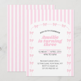 Invitación Lazo Coqueto Rosa Lindo Cumpleaños 3 Años Niña