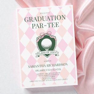 Invitación Lazo Coqueto Rosa y Verde Fiesta de Graduación de