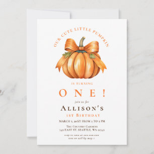 Invitación Lazo Coquette Calabaza Cumpleaños Otoño