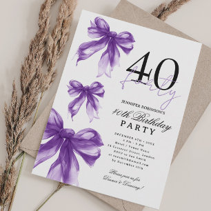 Invitación Lazo Coquette de Acuarela Morada Cumpleaños 40