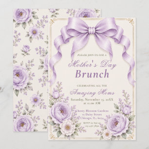 Invitación Lazo Coquette de Lavanda Floral para Brunch del Dí