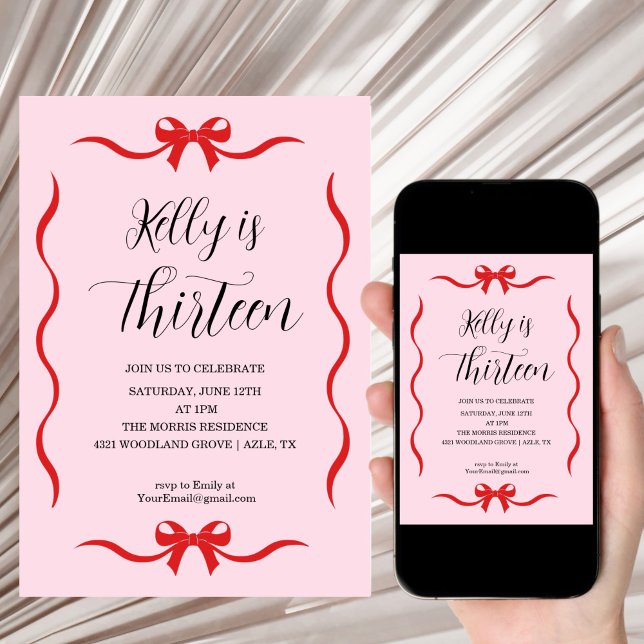 Invitación Lazo Coquette de lazo rosa Cumpleaños Trece (Subido por el creador)