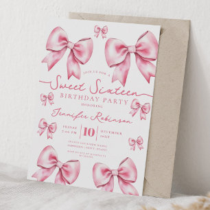 Invitación Lazo Coquette Femenino Cumpleaños 16 Rosa Rubor