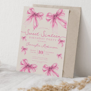 Invitación Lazo Coquette Femenino Cumpleaños Dulces 16 Rosa R