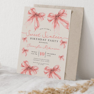Invitación Lazo Coquette Femenino Cumpleaños Sweet 16 Rosa Do