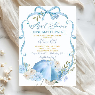 Invitación Lazo Coquette Floral Azul Lluvias de Abril